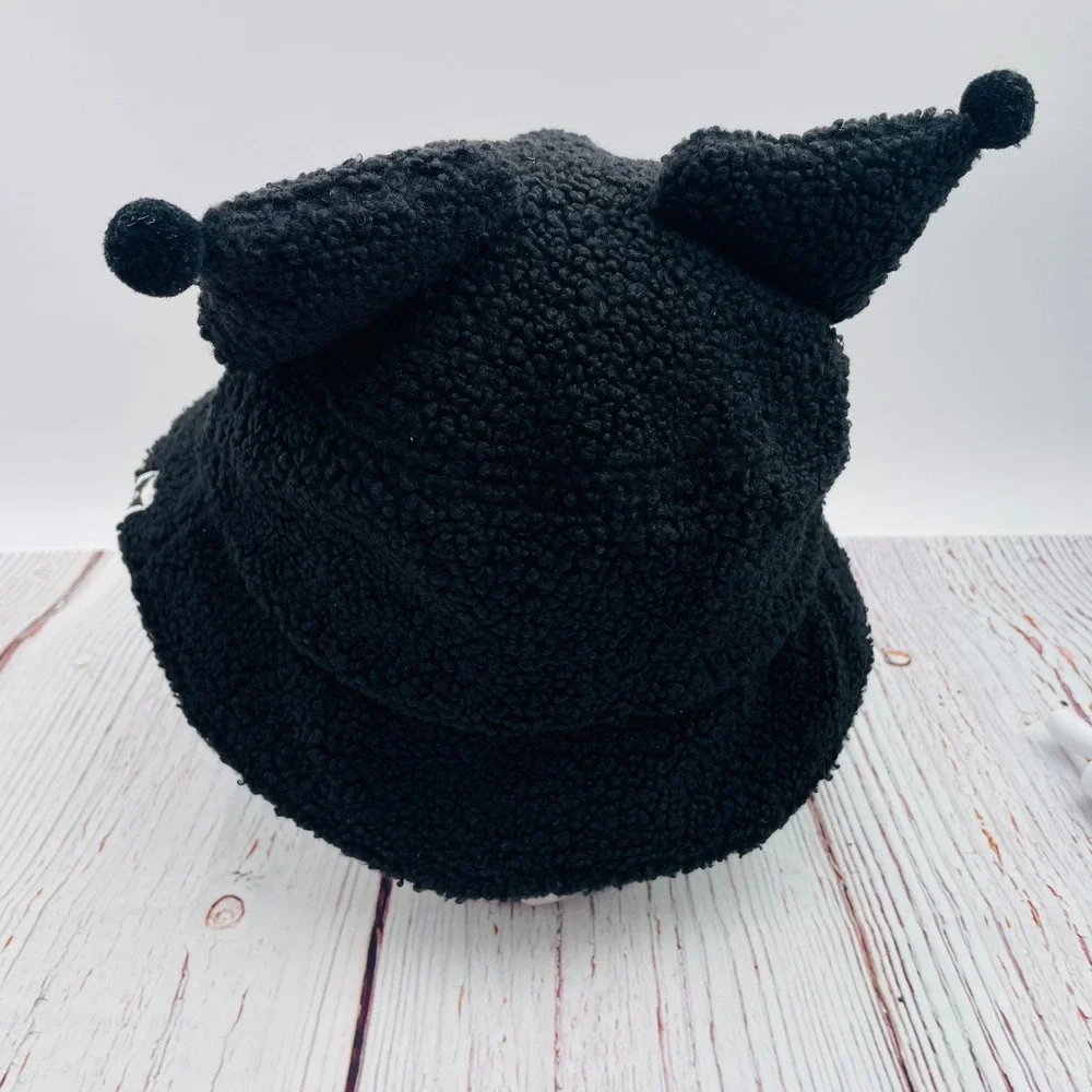 Kuromi Sanrio Bioworld Black Sherpa Faux Fur Bucket Hat with Ears SIL-34706 OSFM - Picture 3 of 8